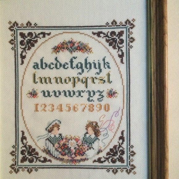 vintage needlework embroidery cross stitch sampler small framed - Picture 2 of 6